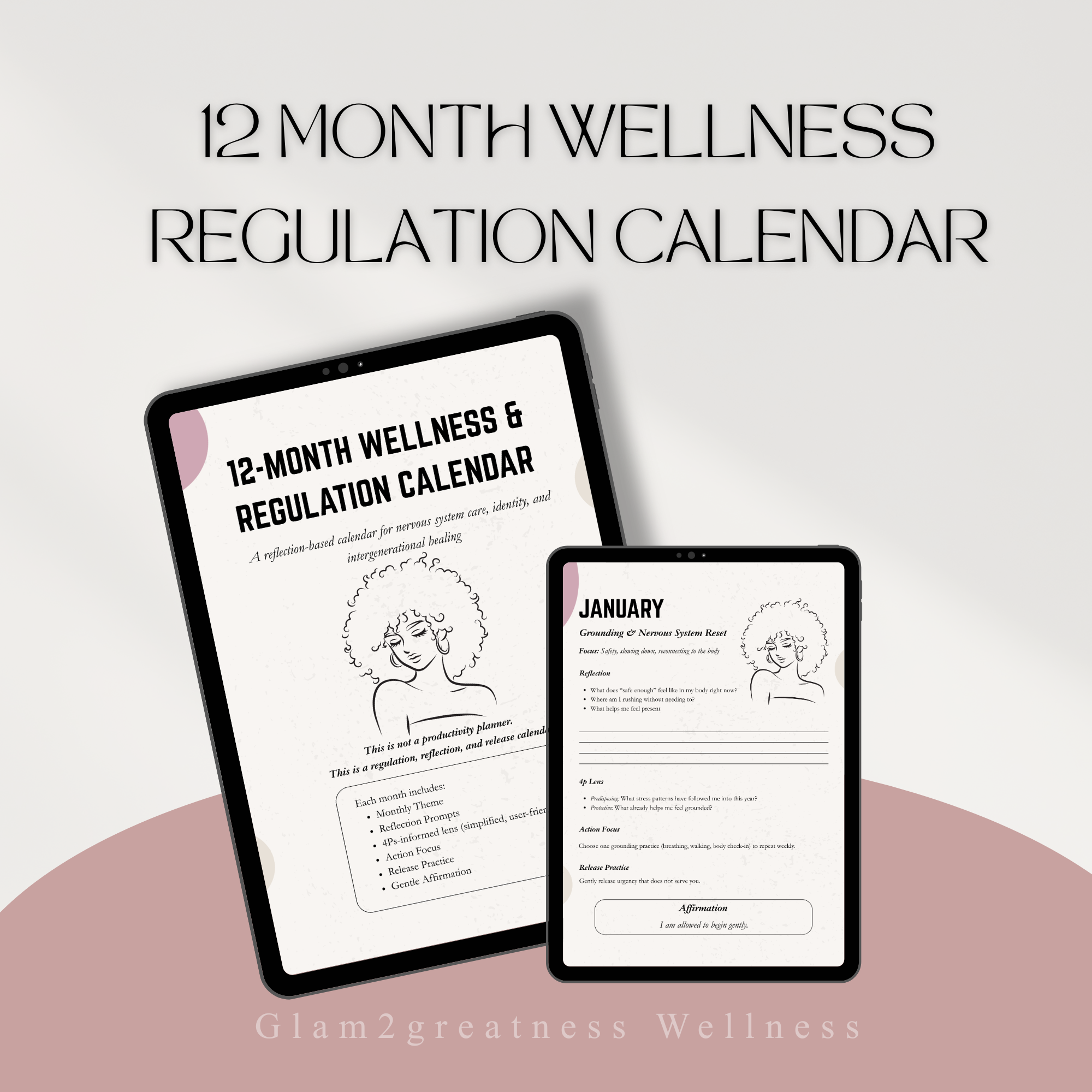 12 Month Wellness and Regulation Calendar | Self Care & Mental Health Planner | Guided Reflection Journal | Digital download