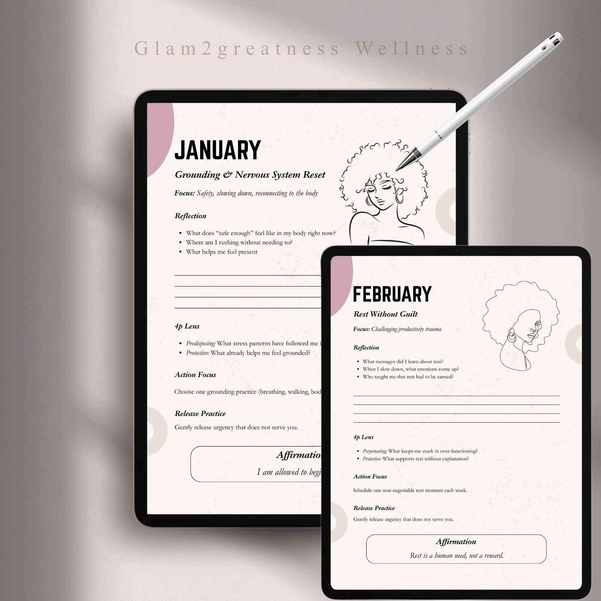 12 Month Wellness and Regulation Calendar | Self Care & Mental Health Planner | Guided Reflection Journal | Digital download