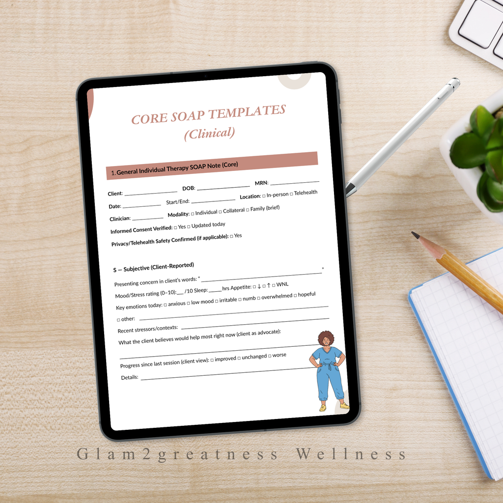 Clinical Documentation Templates | SOAP Notes for Therapists, Student & Intern | Mental Health Documentation | Printable Digital Download
