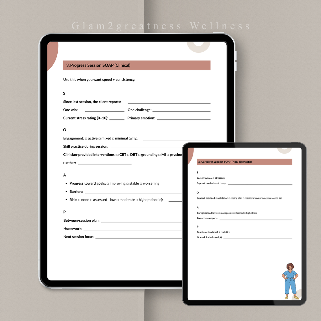 Clinical Documentation Templates | SOAP Notes for Therapists, Student & Intern | Mental Health Documentation | Printable Digital Download