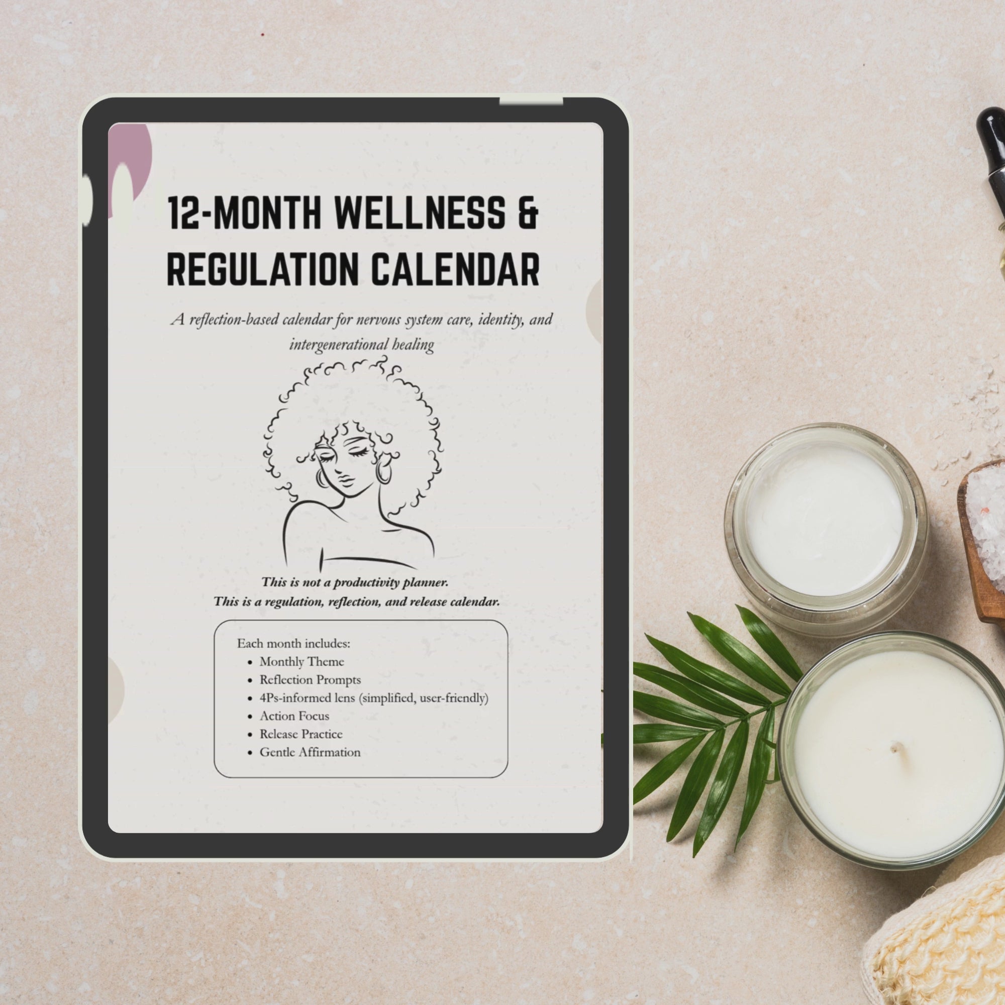 12 Month Wellness and Regulation Calendar | Self Care & Mental Health Planner | Guided Reflection Journal | Digital download